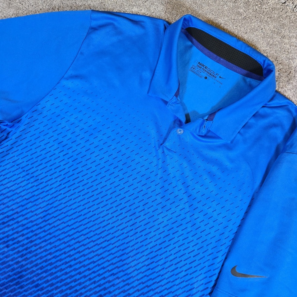 Nike Golf Performance Mens Large Blue Geometric Print Short Sleeve Polo Dri-Fit